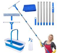 LZEXIN Window Cleaning Kit Cleaner Equipment with Collapsible Bucket | Professional Window Cleaner Kit with 12L Water Bucket, 35cm Squeegee, 37cm Scrubber, 200cm Long Handle, Spray Bottle