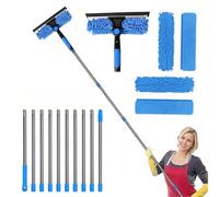 LZEXIN Window Squeegee Cleaning Kit, 4.5M Telescopic Squeegee Window Cleaner Duster, Rotatable Window Cleaning Tool Set for Indoor Outdoor Window Car Glass with 4 Pads(Blue)