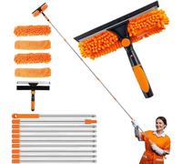 LZEXIN Window Squeegee Cleaning Kit, 4.5M Telescopic Squeegee Window Cleaner Duster, Rotatable Window Cleaning Tool Set for Indoor Outdoor Window Car Glass with 4 Pads(Orange)