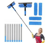 LZEXIN Window Squeegee Cleaning Kit, 4.5M Telescopic Squeegee Window Cleaner Duster, Rotatable Window Cleaning Tool Set for Indoor Outdoor Window Car Glass with 4 Pads(Blue)