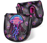 LZFAN Golf Club Head Covers Driver Fairway Wood Hybrid Golf Club Headcover Leather Protector Heavy Embroidered Colorful Jellyfish(DF3 Putter)