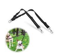 LZGOPE Double Dog Lead, Adjustable Shock Absorbing Bungee Cord, Dual Leash Coupler, 360° Swivel Tangle-Free, Reflective Leash Splitter for Daily Walking and Training of Medium to Large Dogs (Black)