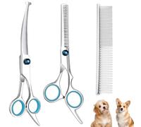 LZGOPE Pet Grooming Scissors with Safety Rounded Tips, Stainless Steel Grooming Trimming Set for Dogs and Cats, 6.7-Inch Professional Thinning and Curving Shears, Hair Care Tool with Comb (3PCS)