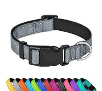 LZGOPE Reflective Dog Collar, Adjustable Soft Neoprene Padded Nylon Pet Collars with Buckle for Medium Dogs,Grey,L