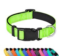 LZGOPE Reflective Dog Collar, Adjustable Soft Neoprene Padded Nylon Pet Collars with Buckle for Medium Dogs,Fluorescent Green,L