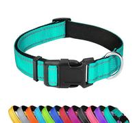 LZGOPE Reflective Dog Collar, Adjustable Soft Neoprene Padded Nylon Pet Collars with Buckle for Medium Dogs, Cyan,M