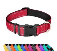 LZGOPE Reflective Dog Collar, Adjustable Soft Neoprene Padded Nylon Pet Collars with Buckle for Medium Dogs, Red,XL
