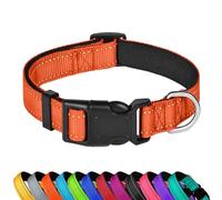 LZGOPE Reflective Dog Collar, Adjustable Soft Neoprene Padded Nylon Pet Collars with Buckle for Medium Dogs, Orange,XS
