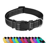 LZGOPE Reflective Dog Collar, Adjustable Soft Neoprene Padded Nylon Pet Collars with Buckle for Medium Dogs, Black,L