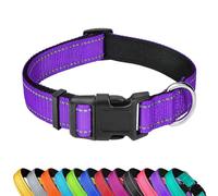 LZGOPE Reflective Dog Collar, Adjustable Soft Neoprene Padded Nylon Pet Collars with Buckle for Medium Dogs, Purple,L
