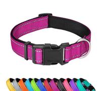 LZGOPE Reflective Dog Collar, Adjustable Soft Neoprene Padded Nylon Pet Collars with Buckle for Medium Dogs,Rose Red,M
