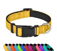 LZGOPE Reflective Dog Collar, Adjustable Soft Neoprene Padded Nylon Pet Collars with Buckle for Medium Dogs,Yellow,L