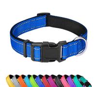 LZGOPE Reflective Dog Collar, Adjustable Soft Neoprene Padded Nylon Pet Collars with Buckle for Medium Dogs, Blue,XS