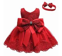 LZH Baby Girls Flower Wedding Dress Toddler Birthday Party Pageant Baptism Christening Tutu Gown Bowknot Dress, Red