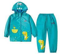 LZH Boys Girls Raincoat, Waterproof Hooded Jacket Coat Trousers Suit 2PCS Set