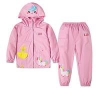 LZH Boys Girls Raincoat, Waterproof Hooded Jacket Coat Trousers Suit 2PCS Set
