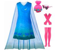 LZH Girls Poppy Costume for Kids Poppy Princess Cosplay Halloween Outfit | Fabric comfortable, kids poppy princess dress with wig glasses gloves socks for halloween costumes, birthday parties, gifts