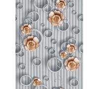 LZH-LP 3D Effects Rose Self-Adhesive Wallpaper, 45x300CM Raised Gold Beige Roses Peel Stick Vinyl, Gray Circle Removable Wallpaper Film Roll for Wall Cabinet Décor