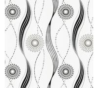 LZH-LP Abstract Wavy Lines Self-Adhesive Wallpaper, 45x300CM Black White Swirling Peel Stick Vinyl, Abstract Snowflakes Dandelions Removable Wallpaper Film Roll for Wall Cabinet Décor