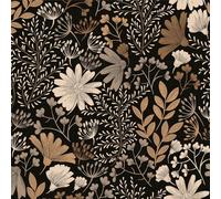 LZH-LP Self-Adhesive Wallpaper, Vintage Boho Tan Leaves Black Peel and Stick Contact Paper, 44x300CM Victoria Floral Botanical Removable Wallpaper Deco Film for Wall Sticker for Bedroom