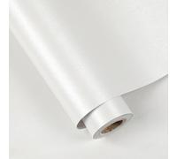 LZH-LP Self Adhesive Wallpaper White Metallic, 40x500CM Peel and Stick Wallpaper White Vinyl Self Adhesive Stainless Steel Contact Paper Self Adhesive Furniture Covering for Living Room,Cabinets