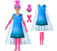LZH Poppy Costume Dress For Girls Cosplay Princess Poppy Halloween Fancy Dress Up With Wigs Socks Gloves