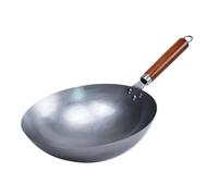 LZHAOHE Traditional Hand Forged Iron Wok, Non Coated Cookware with Wooden Handle for Gas Stove(Burgundy)