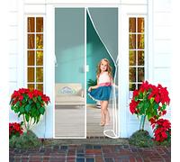 LZHBD Magnetic Fly Screen for Door, 150x205 cm, Heavy Duty Mesh Curtain with Powerful Magnets & Bottom Weight bar That Sn-aps Shut Automatically, White [New-Version]