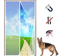 LZHBD Magnetic Screen Door Cover Double Mesh Curtain - 90x210 cm - with Full Frame Magic Tape Magic Instant Mesh Door Kids Pets Walk Through Easily - White