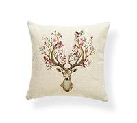 LZHLMCL 2pcs Cushions Accessories Deer Antlers Flowers Cushion Cover Feather Leaves Bird Pillow Case Man Decor Throw Pillow Case Small Burlap 7