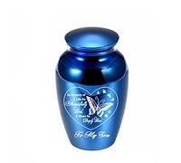 LZHLMCL Cremation Urn 70Mm Aluminum Alloy Urn Jar Waterproof Urn Engraving Butterfly Cremation Urn Mini Urn For Human Ashes Keepsake Blue Son