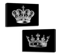 LZIMU 2 Pieces King and Queen Crown Canvas Wall Art Abstract Crown Poster Prints Painting Couples Anniversary Artwork for Romantic Bedroom Decor Gift Framed (Black, (40.00 x 60.00 cms x 2PCS))