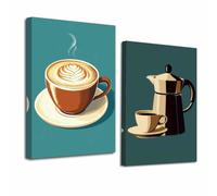 LZIMU 2Pcs Coffee Canvas Wall Art Vintage Coffee Bean Moka Pot Pictures Prints Rustic White Flower Paintings Retro Aesthetic Poster for Kitchen Cafe Bar Decor (Black, (60x90cmx2 Pieces))