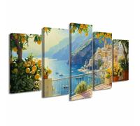 LZIMU 5Pcs Large Italy Canvas Wall Art Summer Yellow Lemon Tree Pictures Blue Italian Coastal Painting Prints Nature Seascape Poster Kitchen Home Decor (Green, (60L x 125W cm))