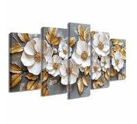 LZIMU 5Pcs Large White and Gold Abstract Flower Wall Art Modern Floral Picture Print Elegant Peony Blooming Canvas Painting Luxury Artwork Living Room Decor (Gray, (8x14inx2 8x18inx2 8x22inx1))