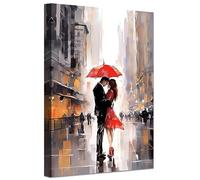 LZIMU Abstract Couple Wall Art Black and Red Couple with Umbrella in Street Oil Painting Prints Romantic Artwork for Girls Room Decor Framed (Red-1, 16.00"x24.00")