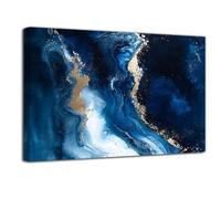 LZIMU Abstract Wall Art Black and White Gold Picture Prints Marble Texture Line Canvas Painting Modern Neutral Luxury Artwork for Office Living Room Bathroom Decor (Navy Blue, (36L x 24W))