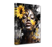 LZIMU African American Canvas Wall Art Abstract Black Woman Pictures Wall Decor Vintage Black Girl Portrait Sunflower Posters Prints Home Decor Framed (Woman-1, 12.00"x18.00")