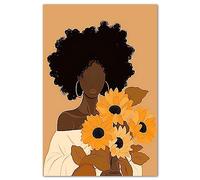 LZIMU African American Canvas Wall Art Black Woman with Sunflower Flower Picture Prints Nordic Minimalist Artwork for Girls Room Bedroom Decor (Woman-1, 8"x12" No frame)