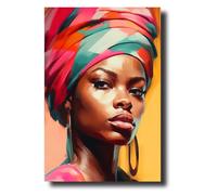 LZIMU African American Canvas Wall Art Indian Women Earrings & Colorful Headband Painting Prints Abstract Black Girl Portrait Poster Vintage Artwork Framed(Picture-2, (16.00" x 24.00"))