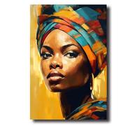 LZIMU African American Canvas Wall Art Indian Women Earrings & Colorful Headband Painting Prints Abstract Black Girl Portrait Poster Vintage Artwork Framed(Picture-1, (12.00" x 18.00"))