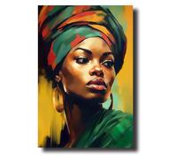LZIMU African American Canvas Wall Art Indian Women Earrings & Colorful Headband Painting Prints Abstract Black Girl Portrait Poster Vintage Artwork Framed(Picture-4, (16.00" x 24.00"))