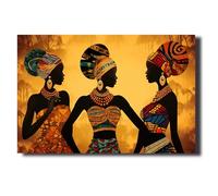 LZIMU African American Canvas Wall Art Indian Women Gold Earrings & Headband Painting Prints Abstract Black Girl Poster Vintage Artwork Framed(Picture-1, (16.00" x 24.00"))
