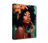 LZIMU African American Wall Art Flower on Black Girl Women Canvas Art Paintings Abstract Girl Picture Prints for Bedroom Home Decor Framed (Women-2, 11"x14" (28.00 x 35.00 cms))