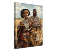 LZIMU African Queen and King Pictures Wall Art African American Canvas Prints Black Couple Poster African Tribes Lions Painting Bedroom Decor (24L x 16W)