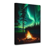 LZIMU Aurora Borealis Wall Art Northern Lights Bathroom Decor Forest Mountain Canvas Prints Nature Landscape Painting for Home Office Decor Framed (Aurora-1, 12.00"x18.00")