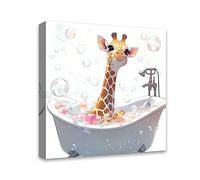 LZIMU Bathroom Canvas Wall Art Colorful Giraffe In a Bathtub with Bubbles Painting Funny Animals Bathroom Pictures Wall Decor for Bedroom Kids Room (Giraffe, 40.00 x 40.00 cms)