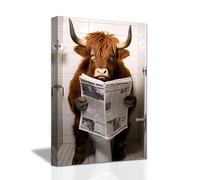 LZIMU Bathroom Highland Cow Wall Art Cute Cattle Sitting on Toilet Reading Newspaper Canvas Prints Funny Animals Bathroom Pictures Wall Decor Framed (Bathroom-6, 16"x24" (40.00 x 60.00 cms))