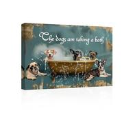 LZIMU Bathroom Wall Art Cute Dogs Bathe In Bathtub Pictures Funny Toilet Poster Pets Animal Art Prints for Kids Bedroom Pets Store Framed (12.00"x18.00")