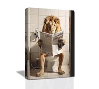 LZIMU Bathroom Wall Art - Lion Sitting on Toilet Reading Newspaper Canvas Prints - Funny Animals Wall Decor - Framed (Bathroom, 12"x18" (30.00 x 45.00 cms))
